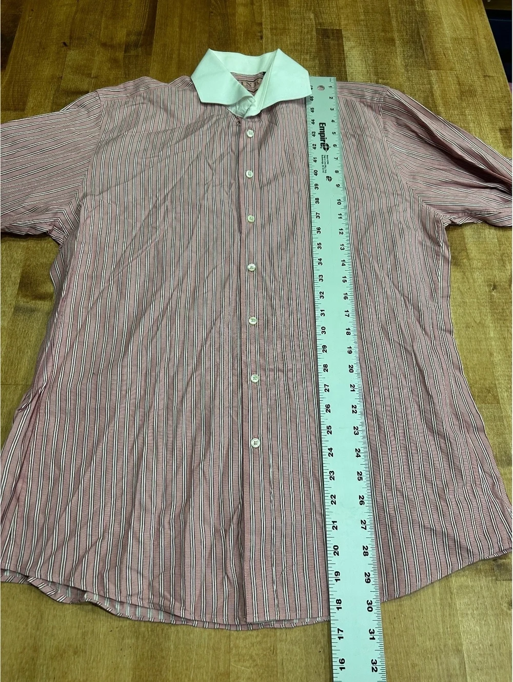 Thomas Pink Slim Fit Pink Striped Dress Shirt with White Collar and Cuffs